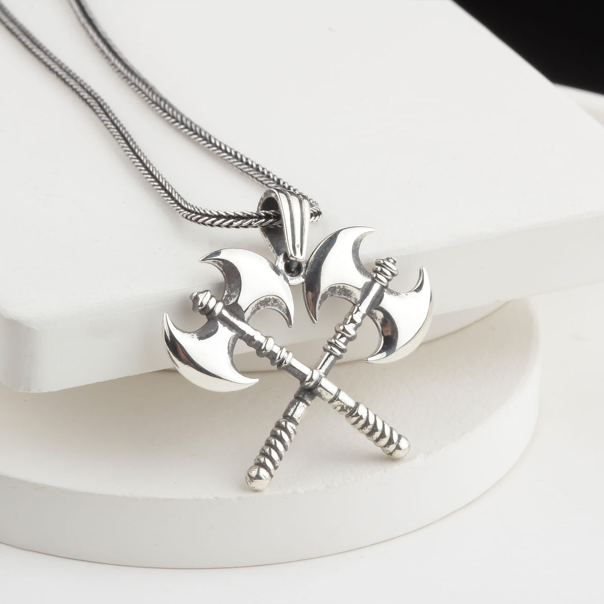 925 Sterling Silver Viking Double Axe Necklace