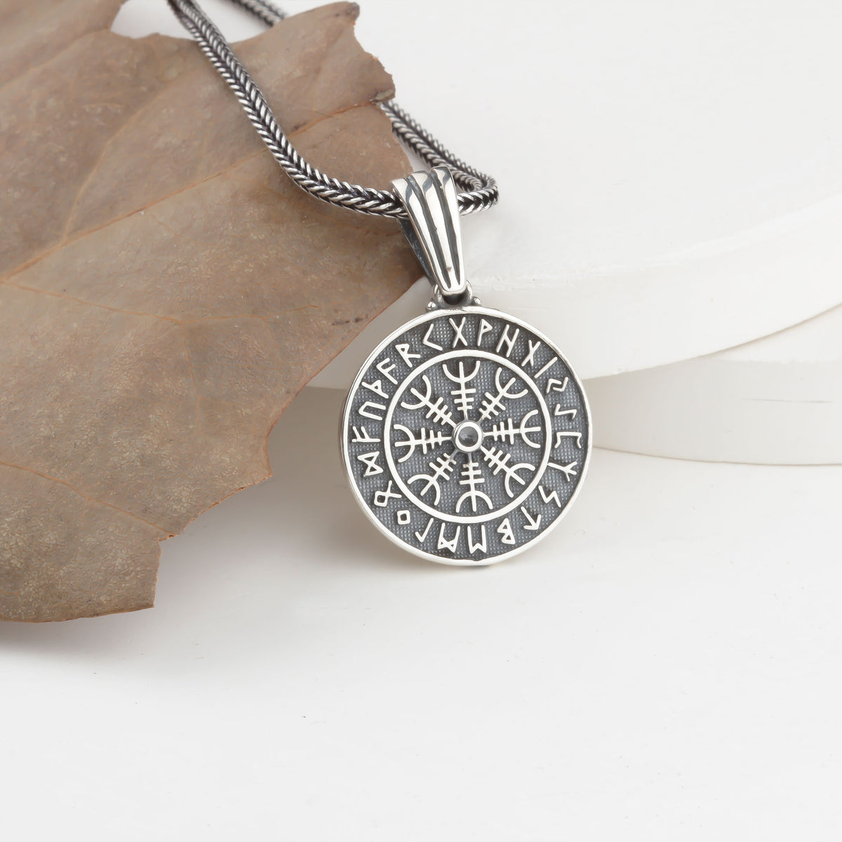 925 Sterling Silver Viking Vegvisir Compass Necklace