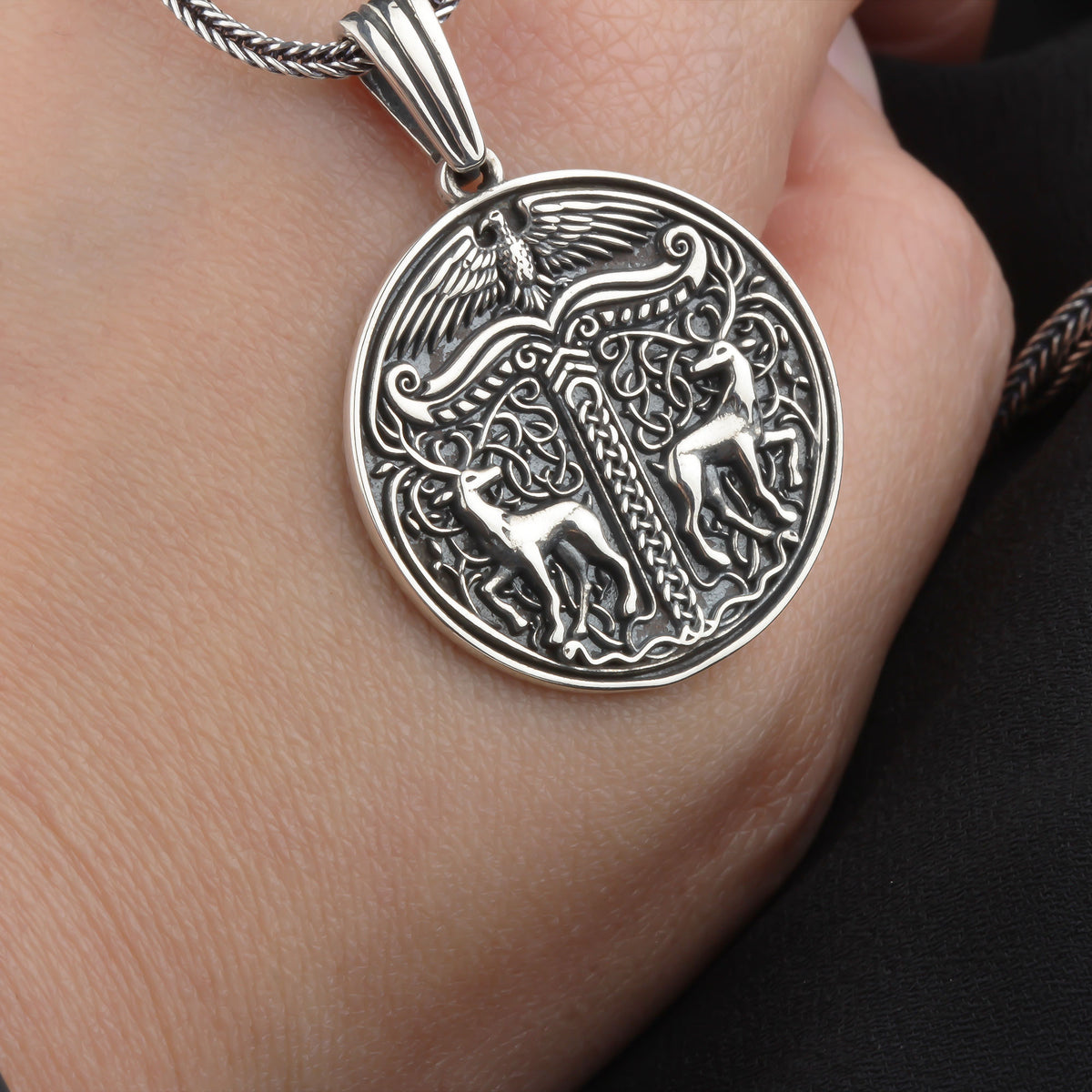 925 Sterling Silver Viking Medallion Necklace
