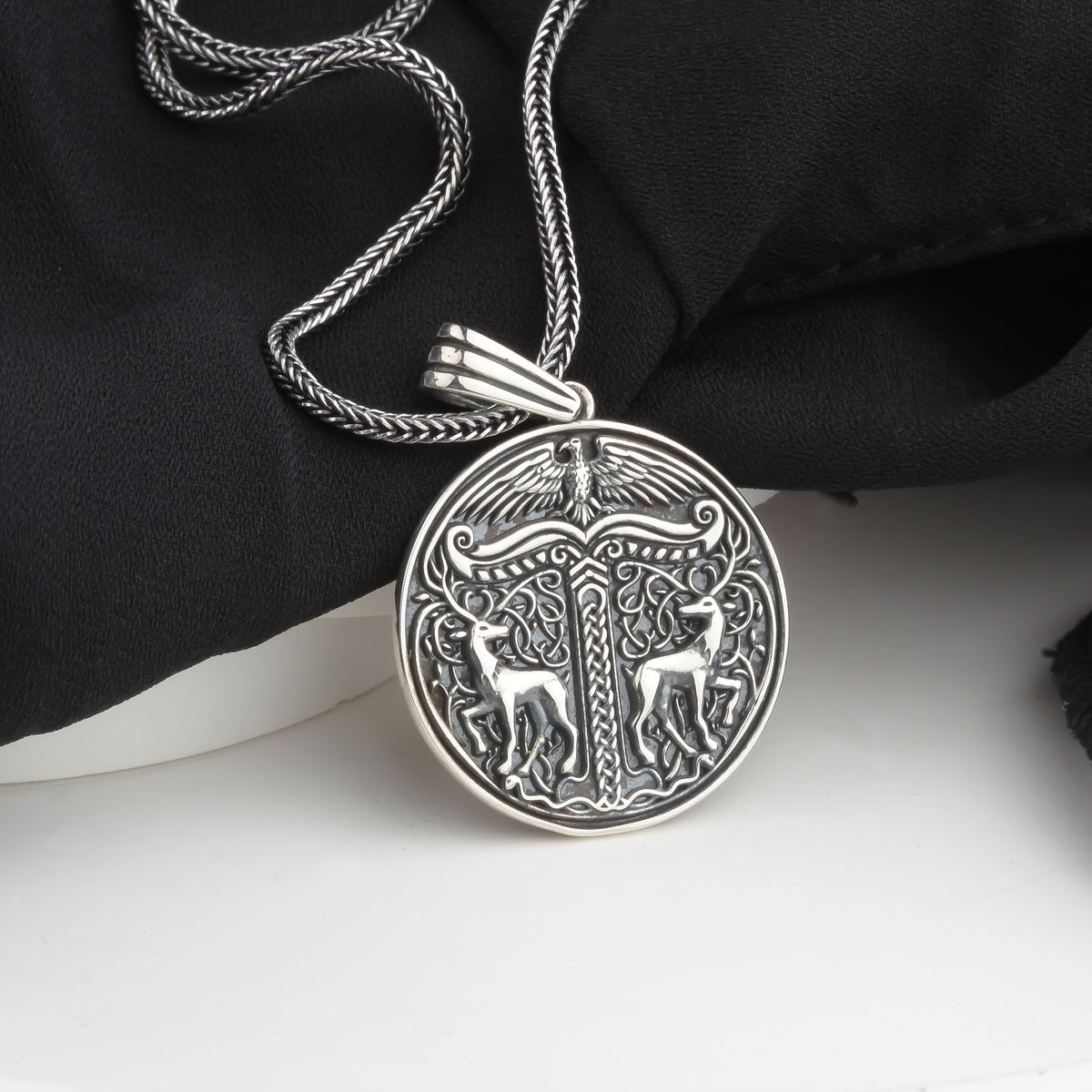 925 Sterling Silver Viking Medallion Necklace
