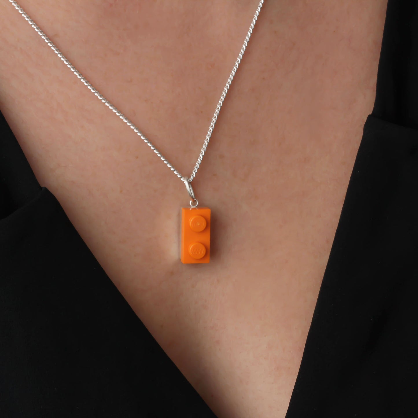 Bricks Jewel Sterling Silver 1x2 Brick Charm Necklace - alternate view 2