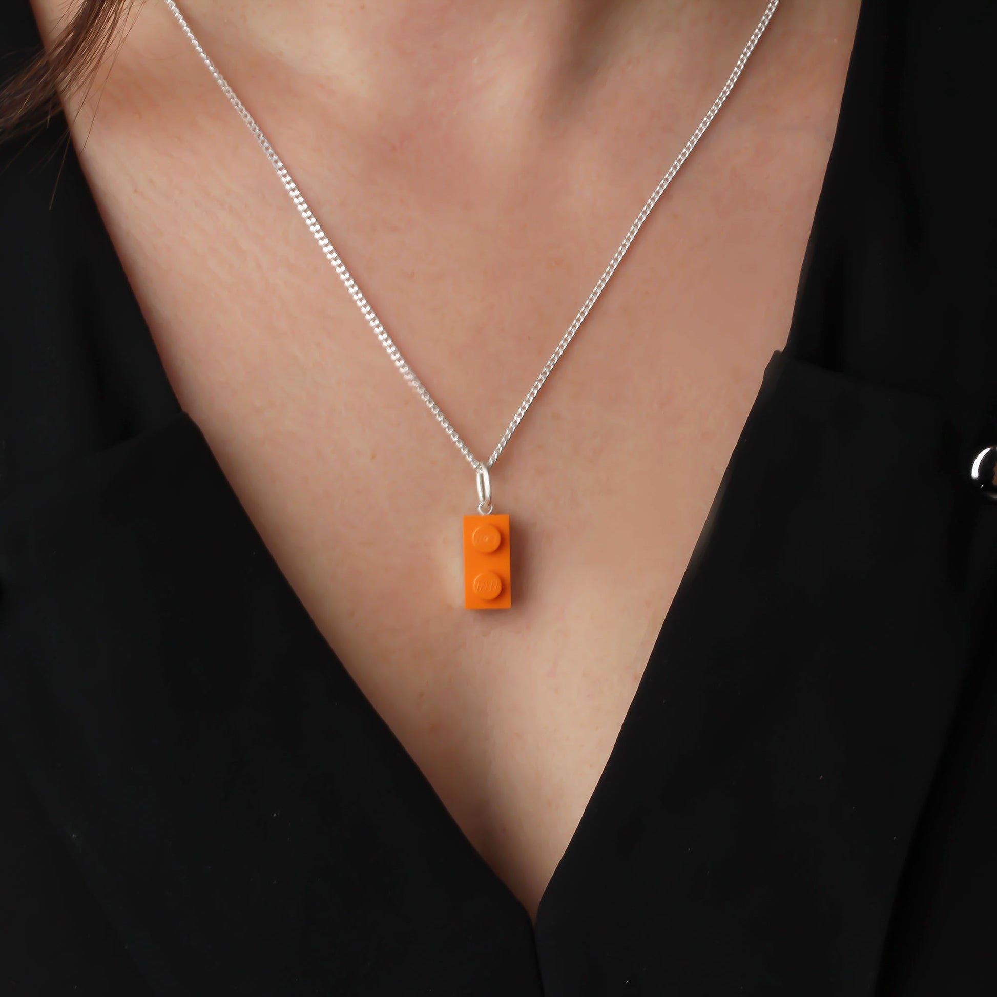 Bricks Jewel Sterling Silver 1x2 Brick Charm Necklace - alternate view 3
