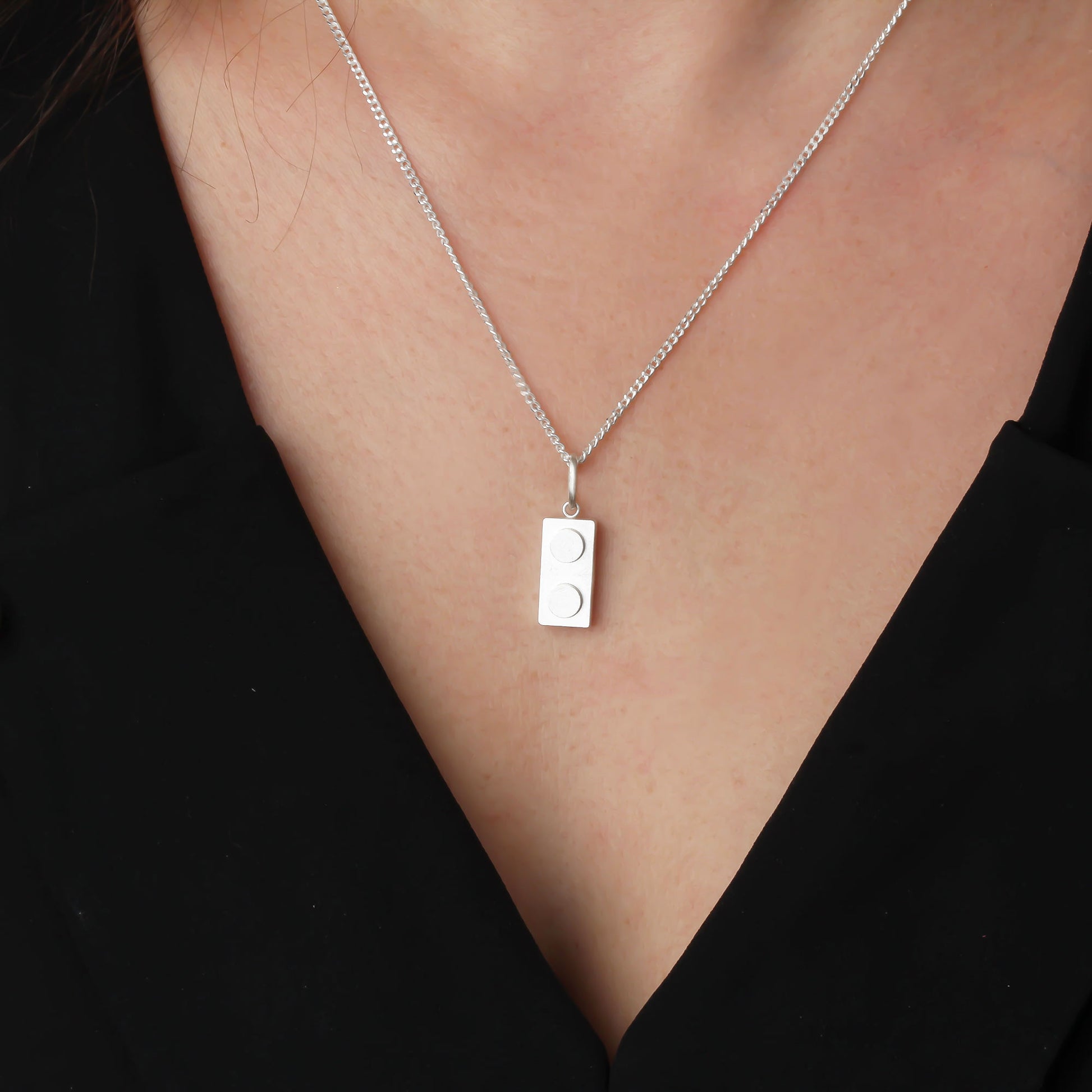 Bricks Jewel Sterling Silver 1x2 Brick Charm Necklace - alternate view 9