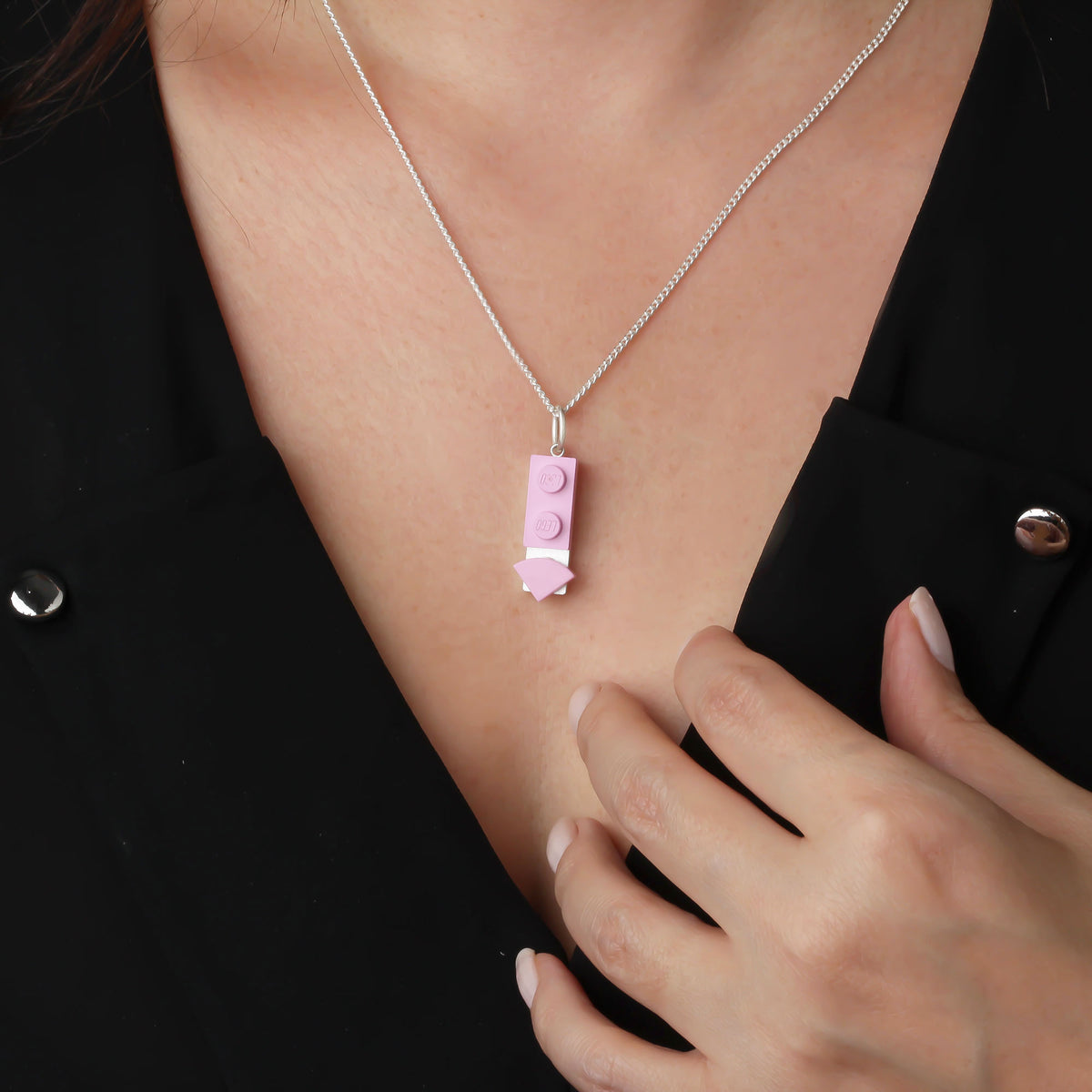 Bricks Jewel Sterling Silver 1x3 Brick Charm Necklace - alternate view 3
