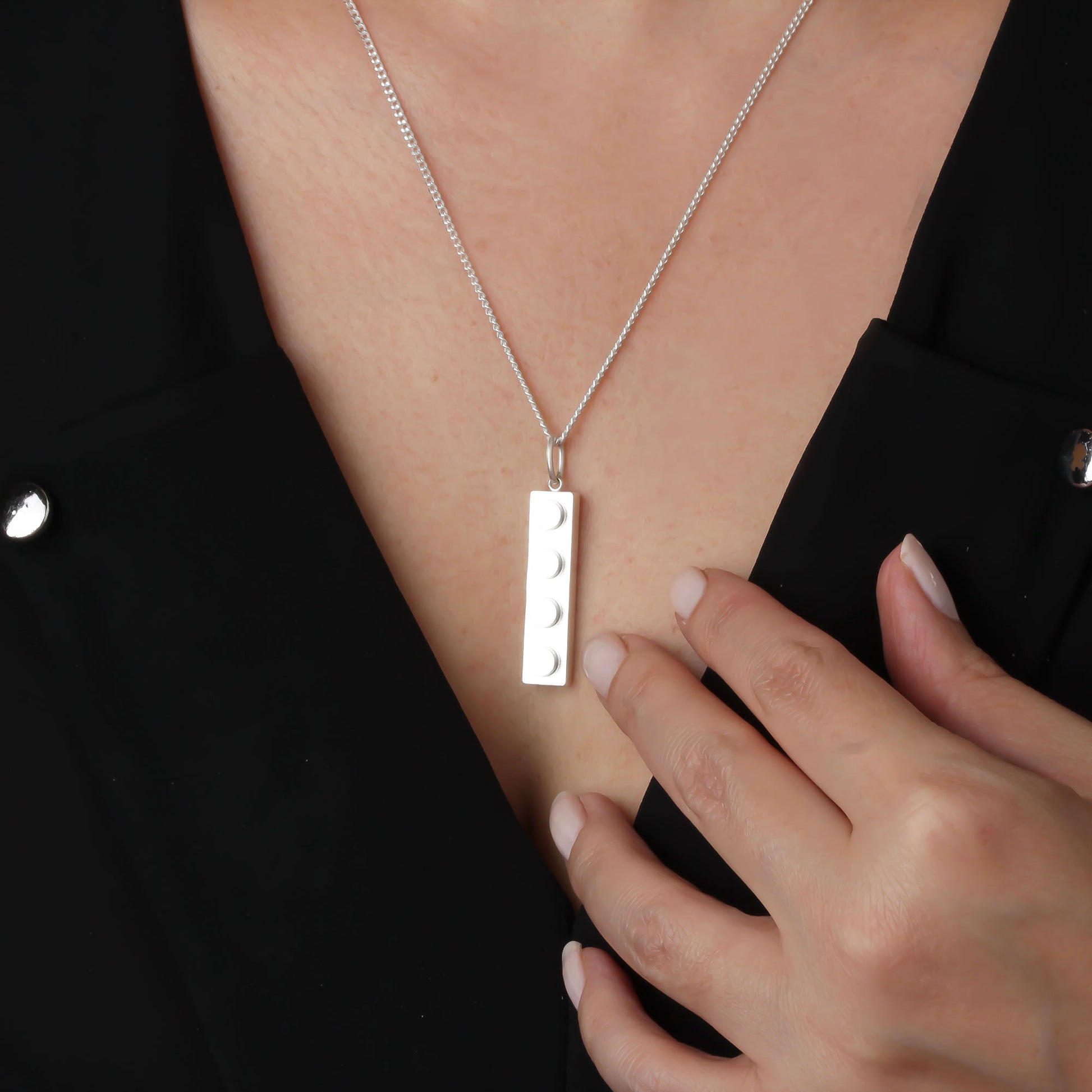 Bricks Jewel Sterling Silver 1x4 Brick Charm Necklace - alternate view 2