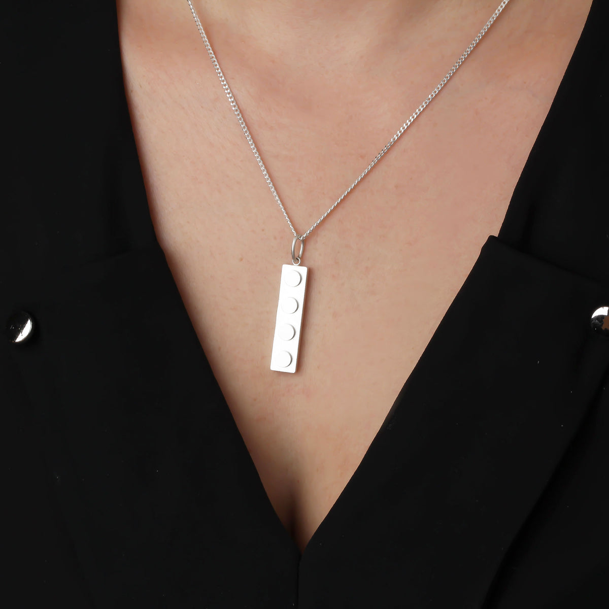 Bricks Jewel Sterling Silver 1x4 Brick Charm Necklace - alternate view 5