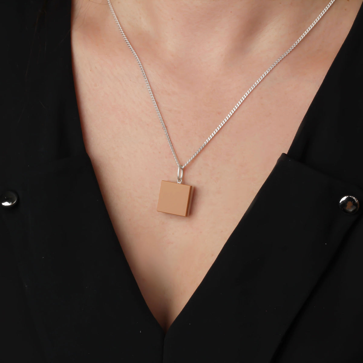 Bricks Jewel Sterling Silver 2x2 Brick Charm Necklace - alternate view 2