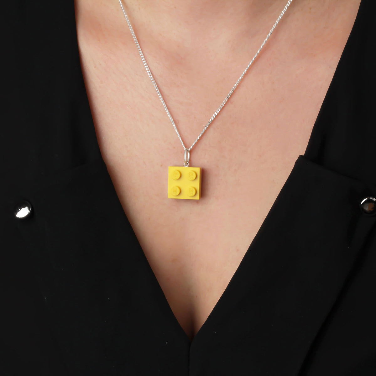 Bricks Jewel Sterling Silver 2x2 Brick Charm Necklace - alternate view 3