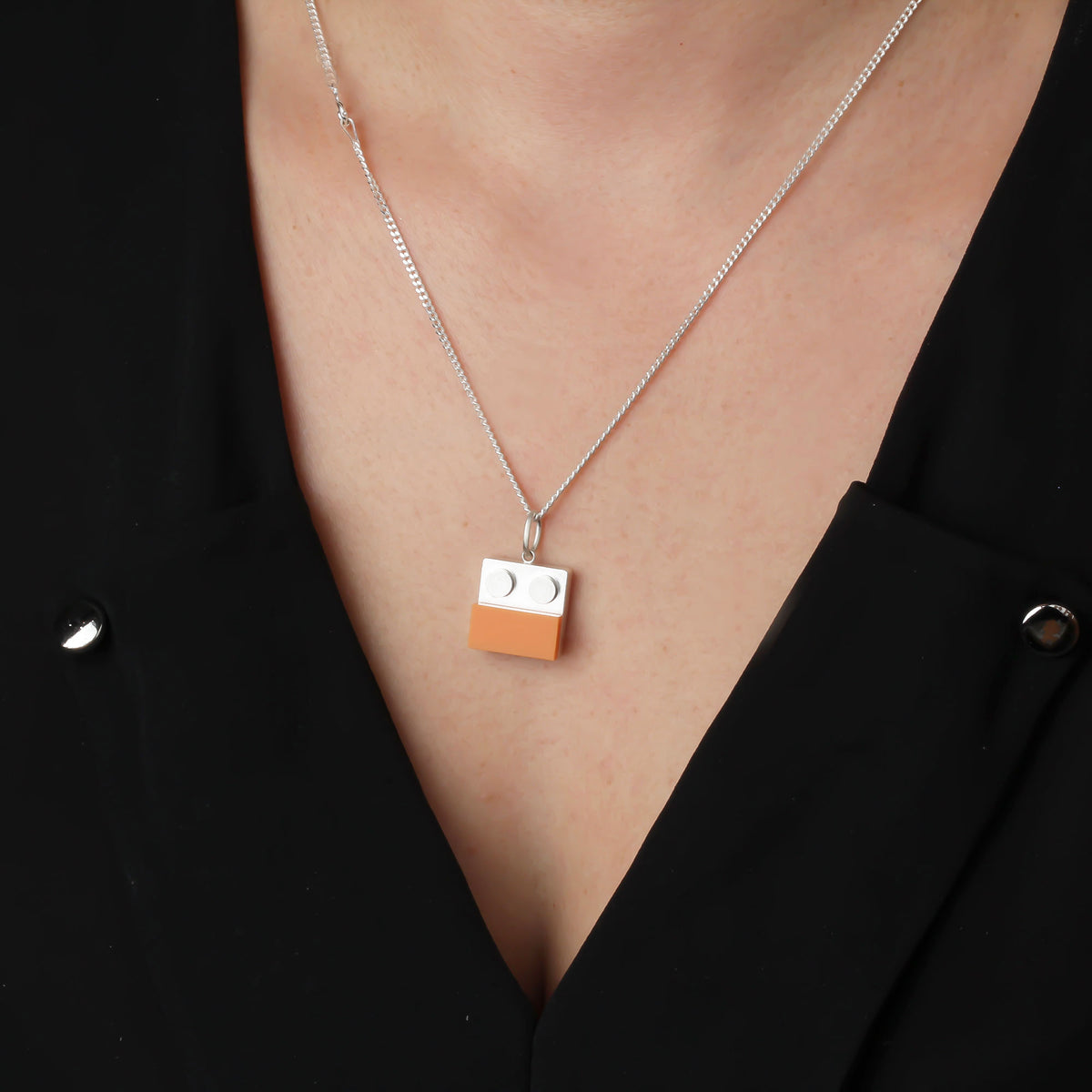 Bricks Jewel Sterling Silver 2x2 Brick Charm Necklace - alternate view 4