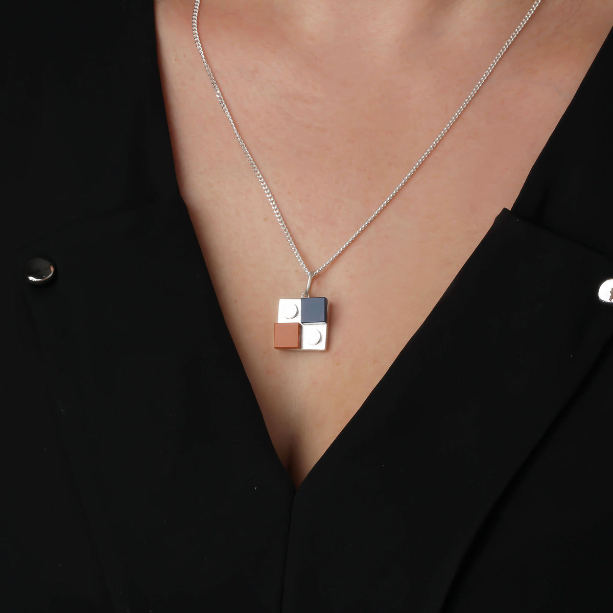Bricks Jewel Sterling Silver 2x2 Brick Charm Necklace - alternate view 6