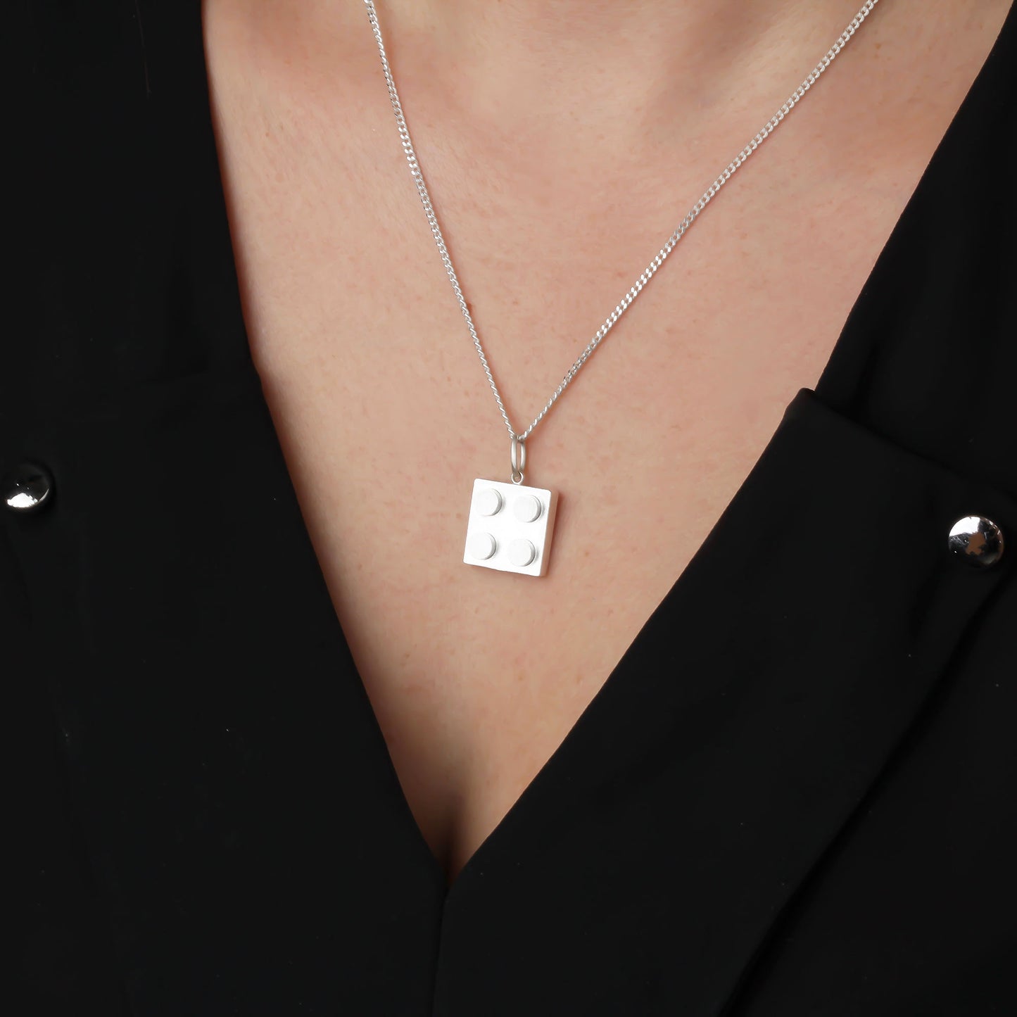Bricks Jewel Sterling Silver 2x2 Brick Charm Necklace