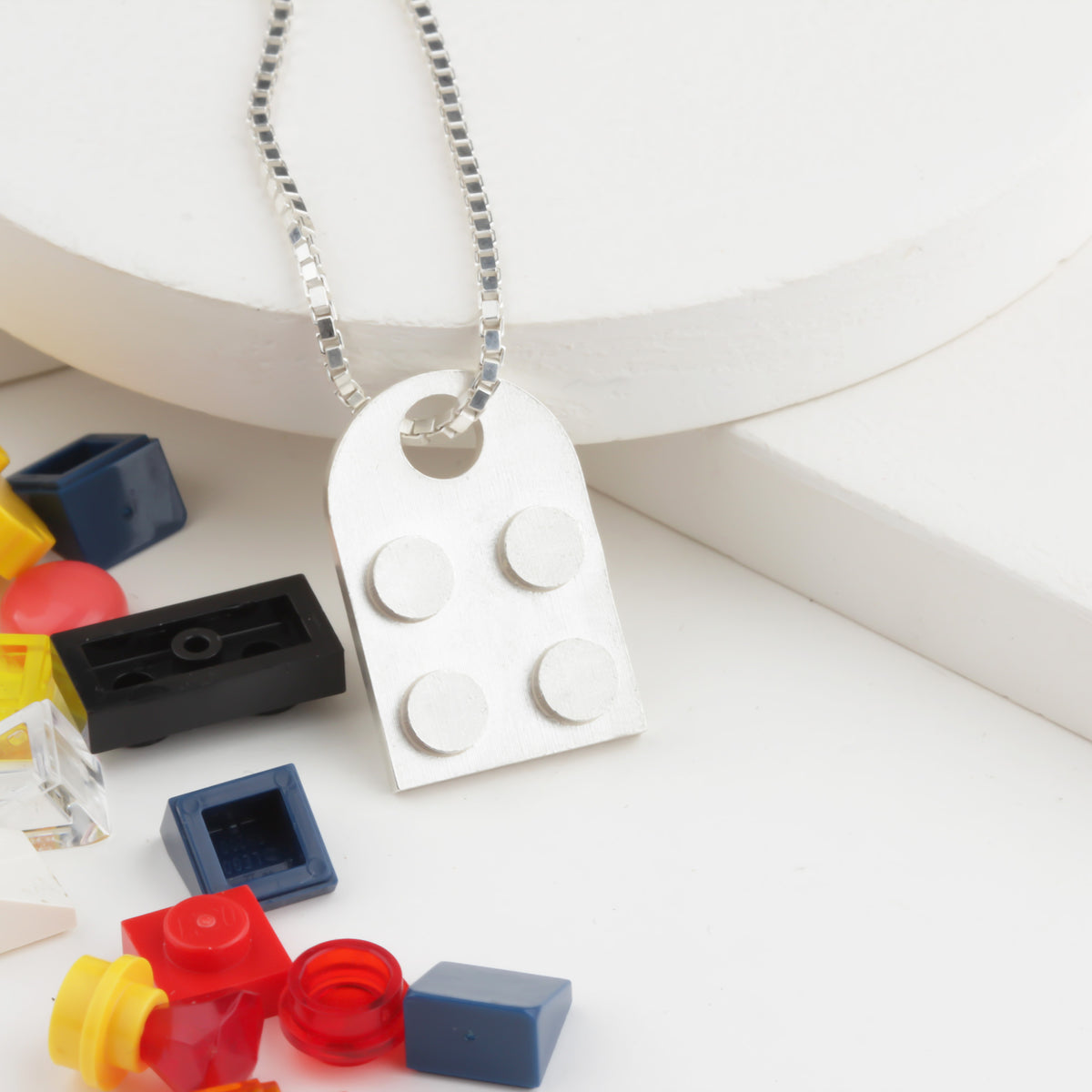 Bricks Jewel Sterling Silver 2x2 Brick Charm Necklace - alternate view 2