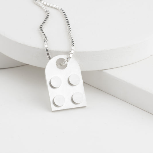Bricks Jewel Sterling Silver 2x2 Brick Charm Necklace