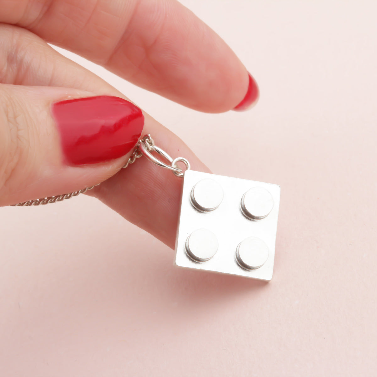 Bricks Jewel Sterling Silver 2x2 Brick Charm Necklace - alternate view 2