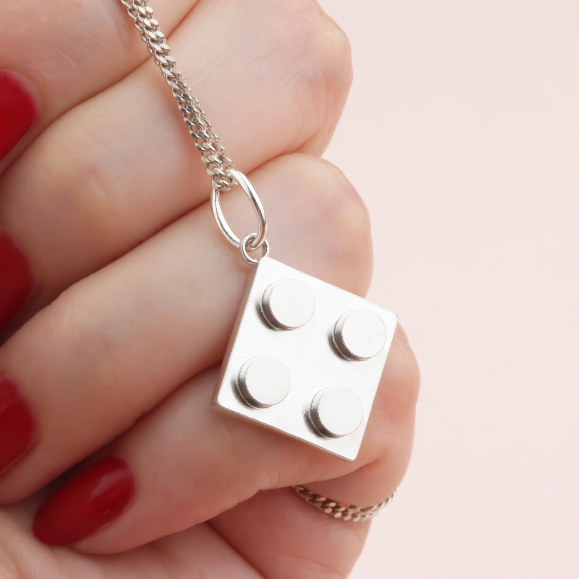 Bricks Jewel Sterling Silver 2x2 Brick Charm Necklace