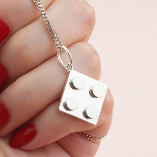 Bricks Jewel Sterling Silver 2x2 Brick Charm Necklace
