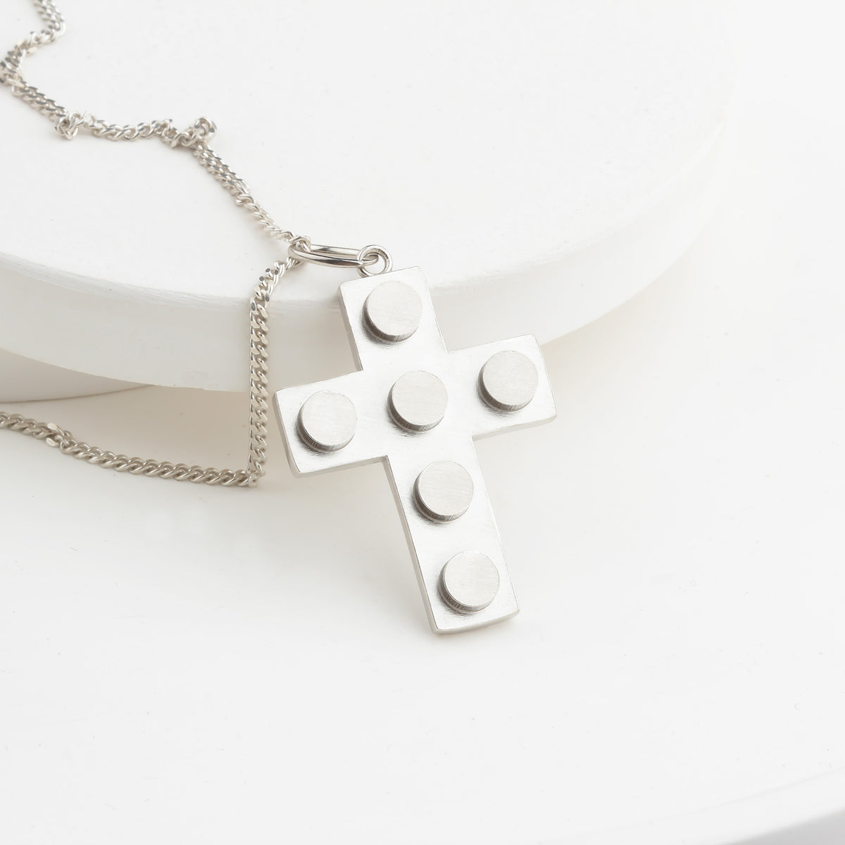 Bricks Jewel Sterling Silver 4x3 Brick Cross Charm Necklace - alternate view 2