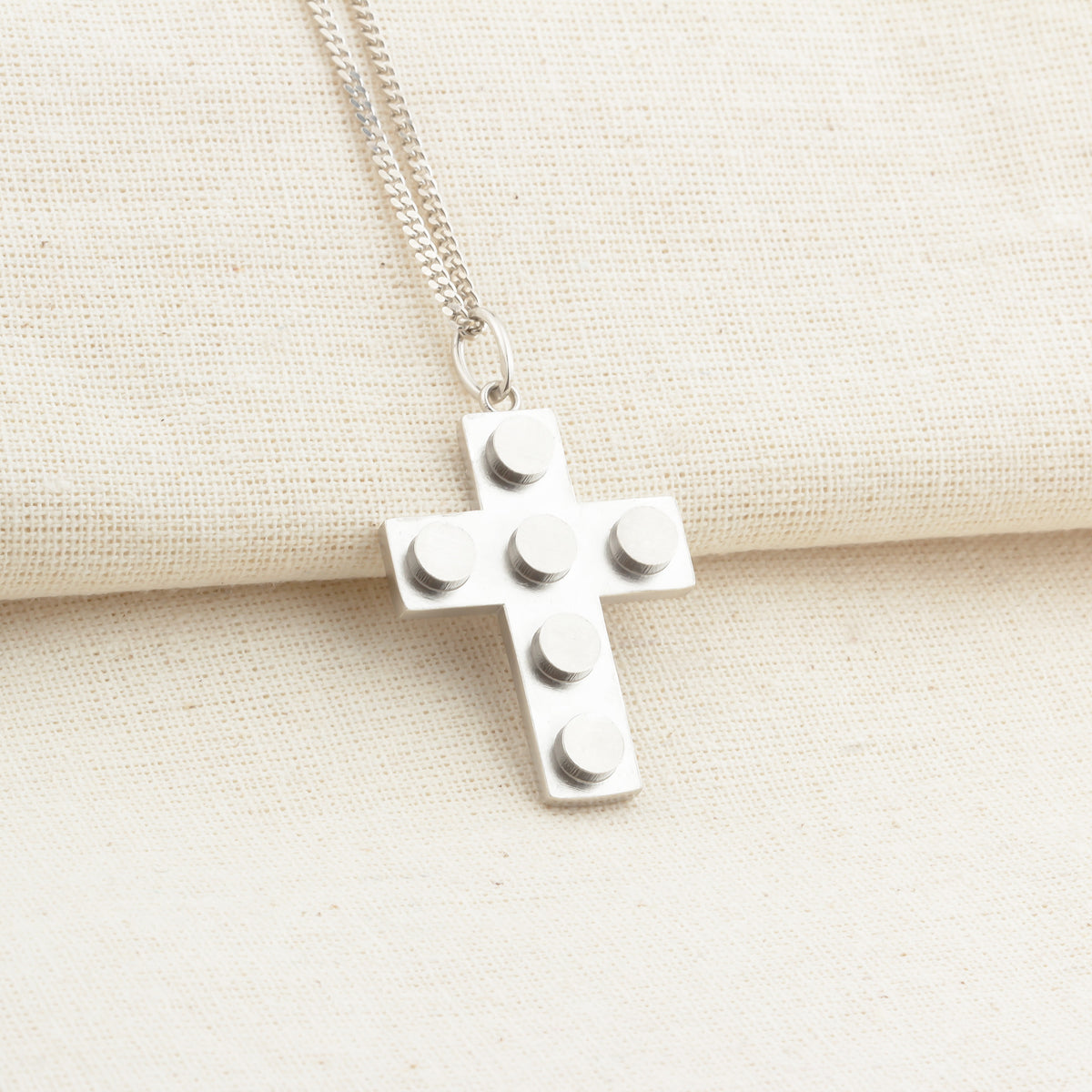 Bricks Jewel Sterling Silver 4x3 Brick Cross Charm Necklace - alternate view 3