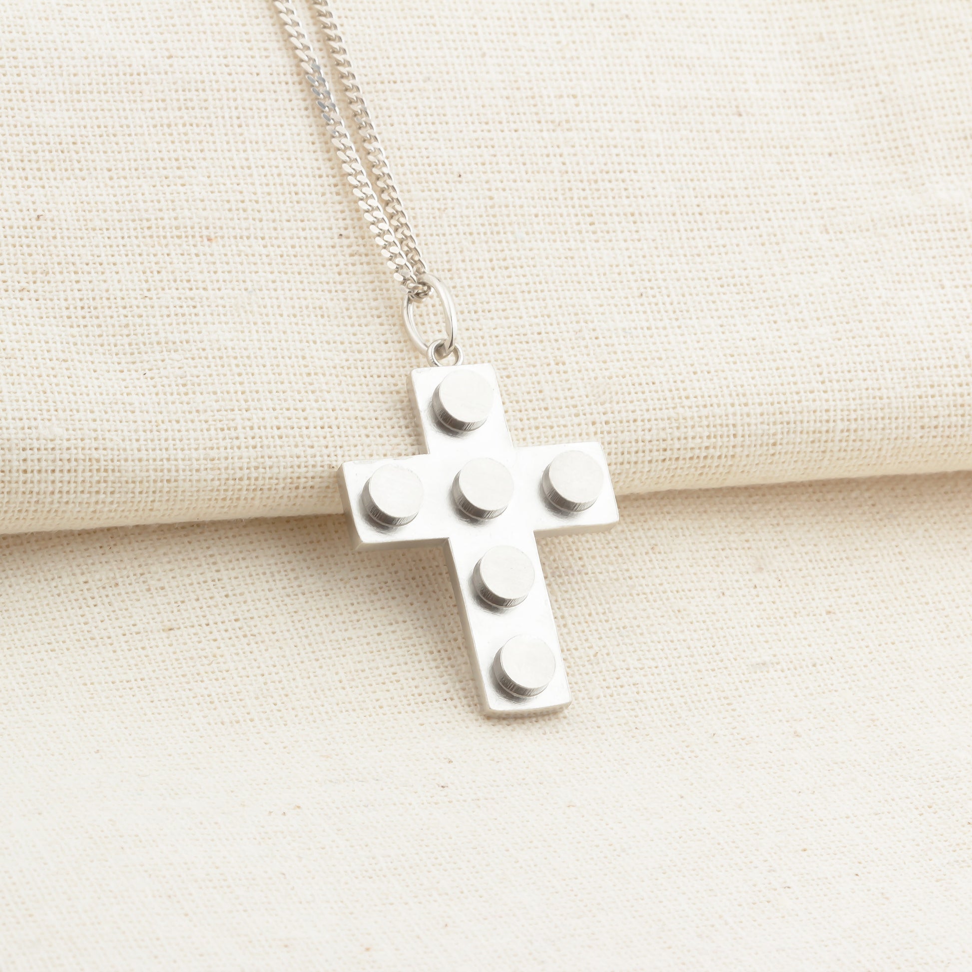 Bricks Jewel Sterling Silver 4x3 Brick Cross Charm Necklace - alternate view 3