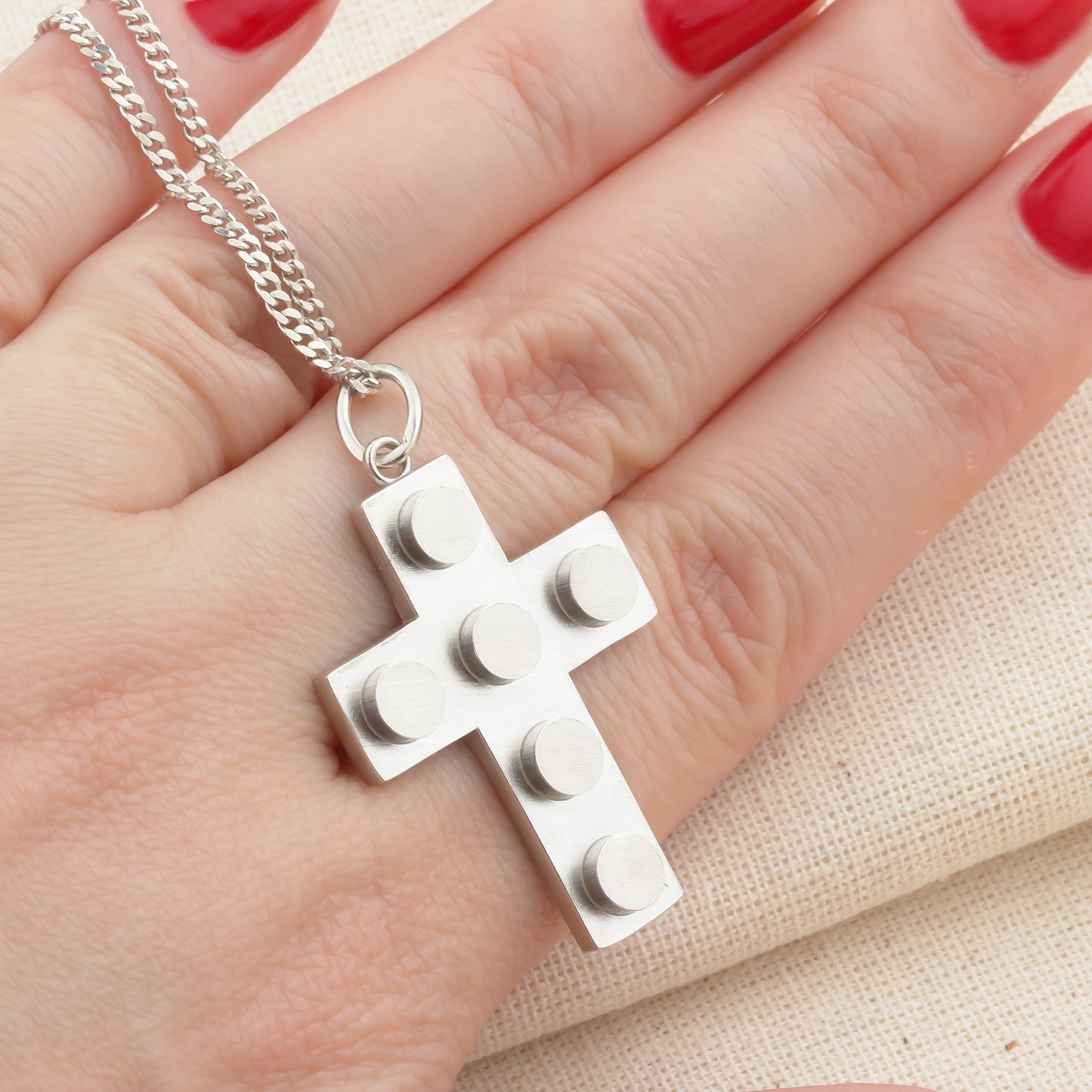 Bricks Jewel Sterling Silver 4x3 Brick Cross Charm Necklace - alternate view 4