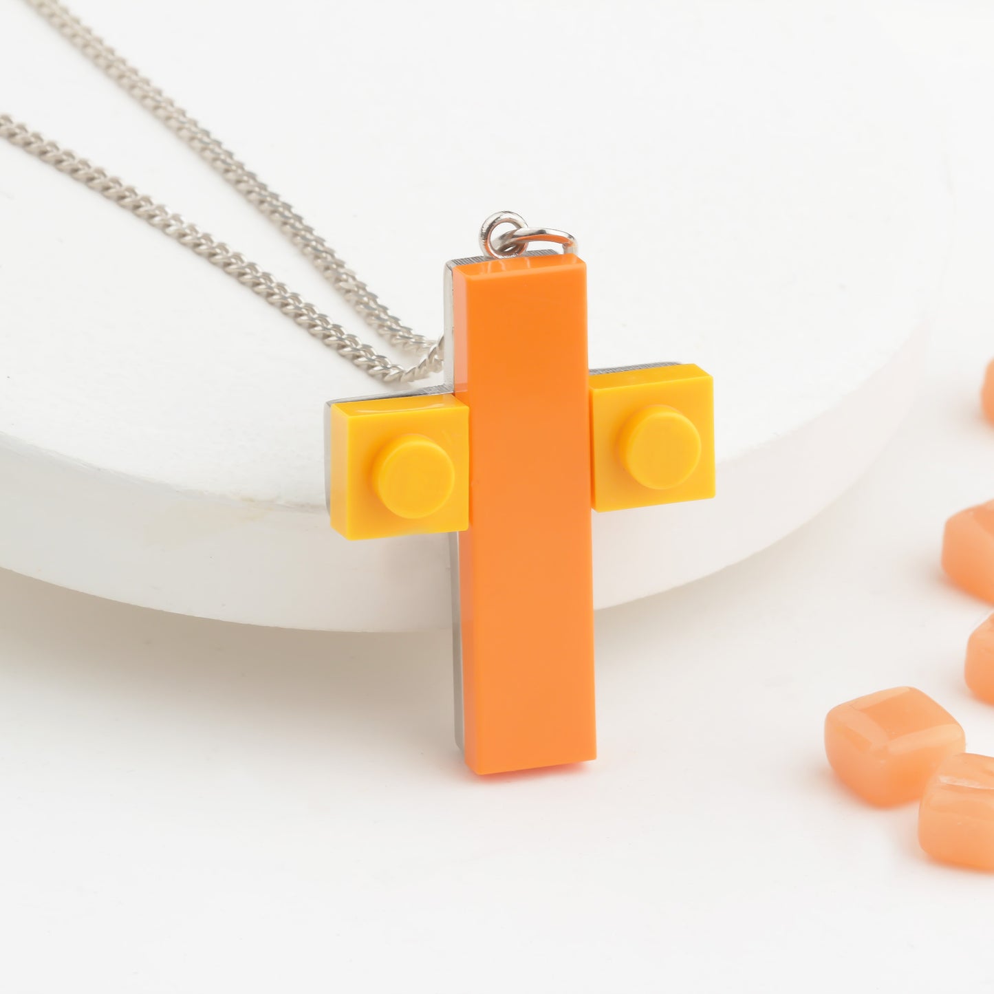 Bricks Jewel Sterling Silver 4x3 Brick Cross Charm Necklace - alternate view 5
