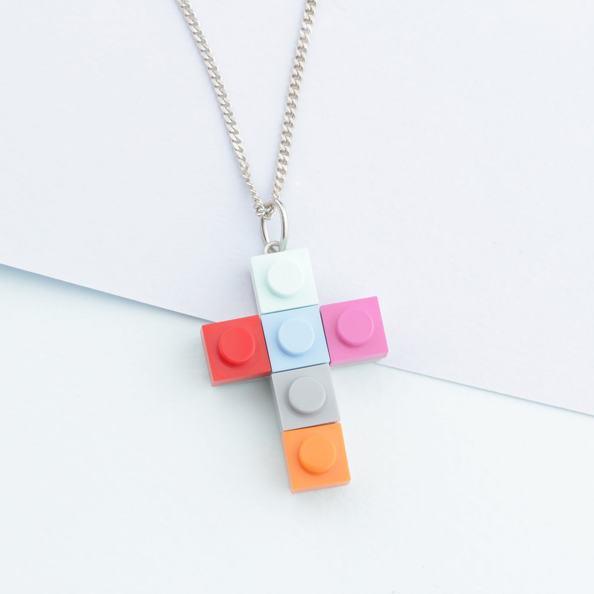 Bricks Jewel Sterling Silver 4x3 Brick Cross Charm Necklace - alternate view 6