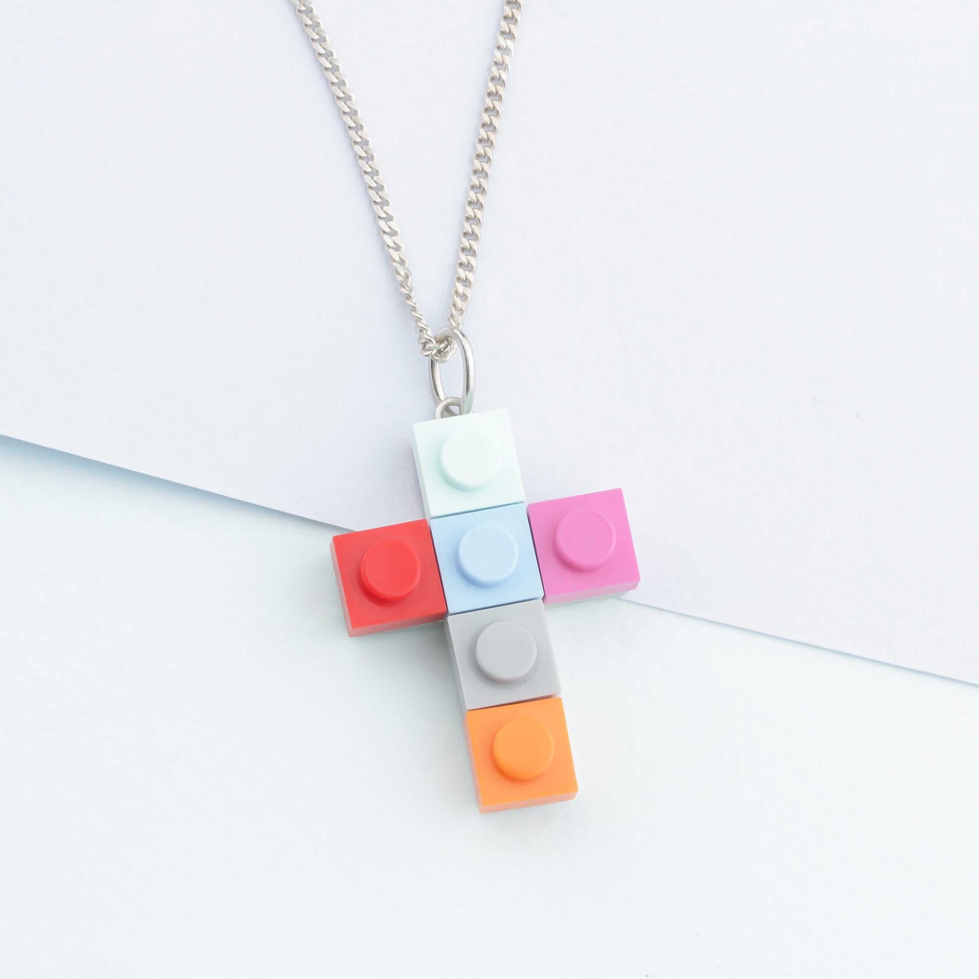 Bricks Jewel Sterling Silver 4x3 Brick Cross Charm Necklace - alternate view 6