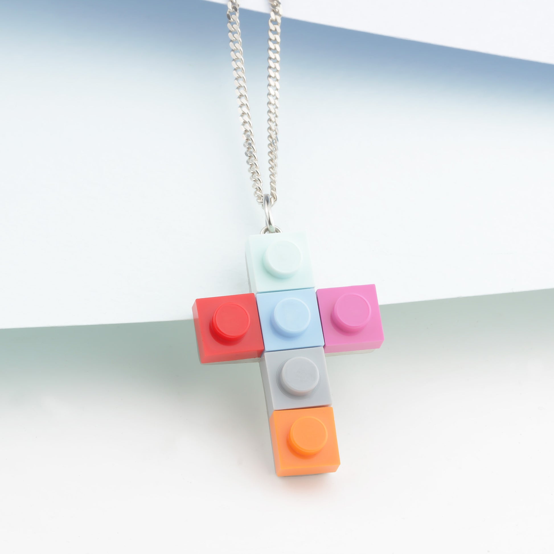 Bricks Jewel Sterling Silver 4x3 Brick Cross Charm Necklace - alternate view 7