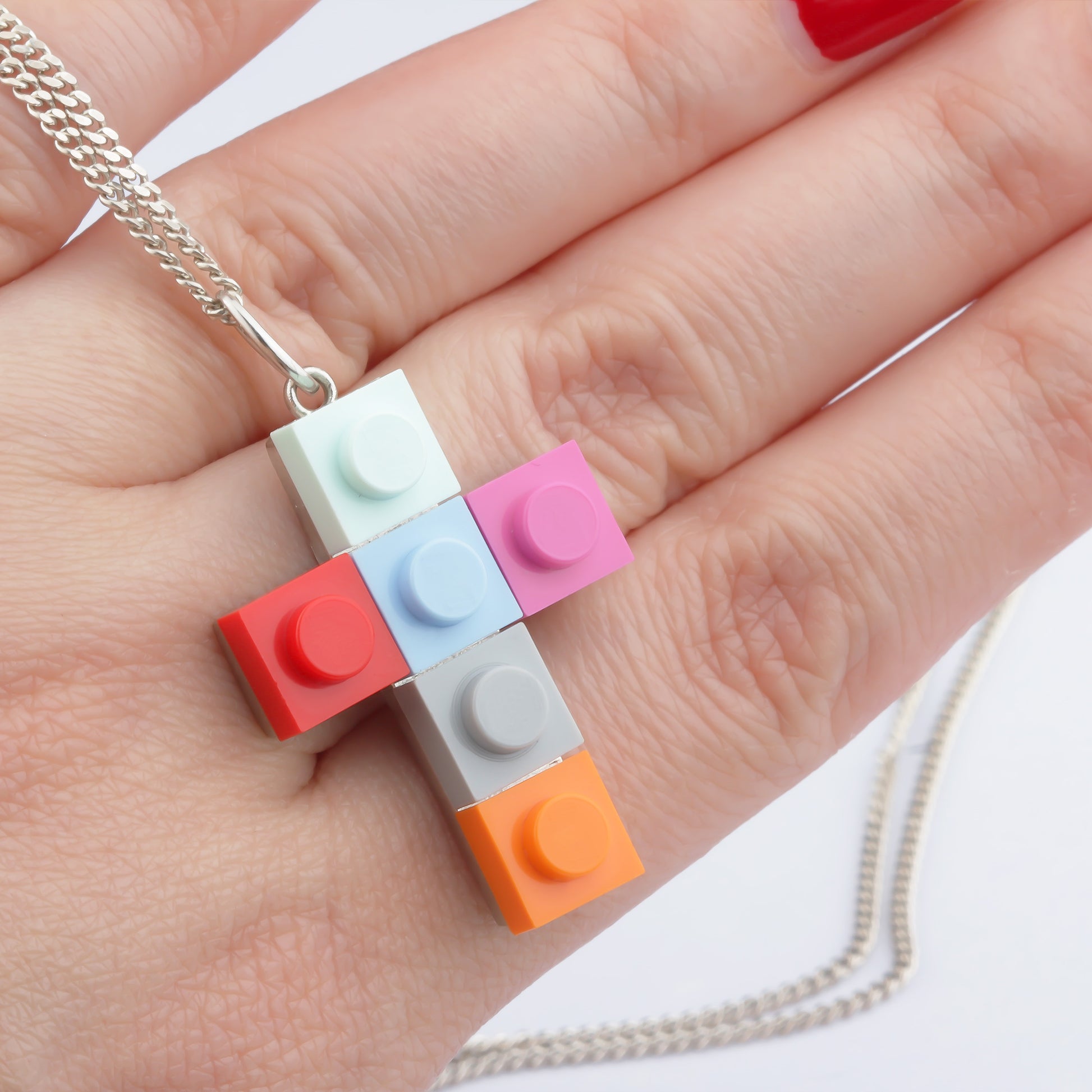 Bricks Jewel Sterling Silver 4x3 Brick Cross Charm Necklace - alternate view 8