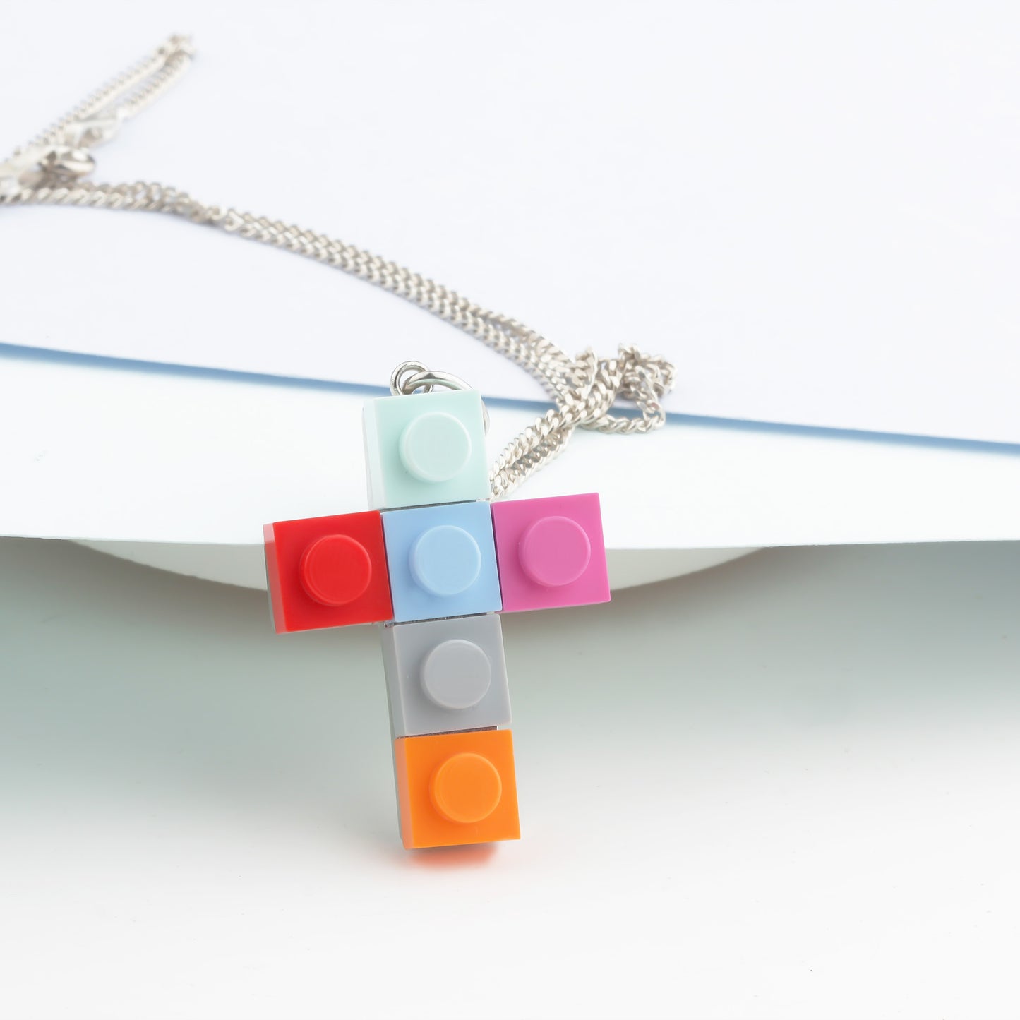 Bricks Jewel Sterling Silver 4x3 Brick Cross Charm Necklace - alternate view 9