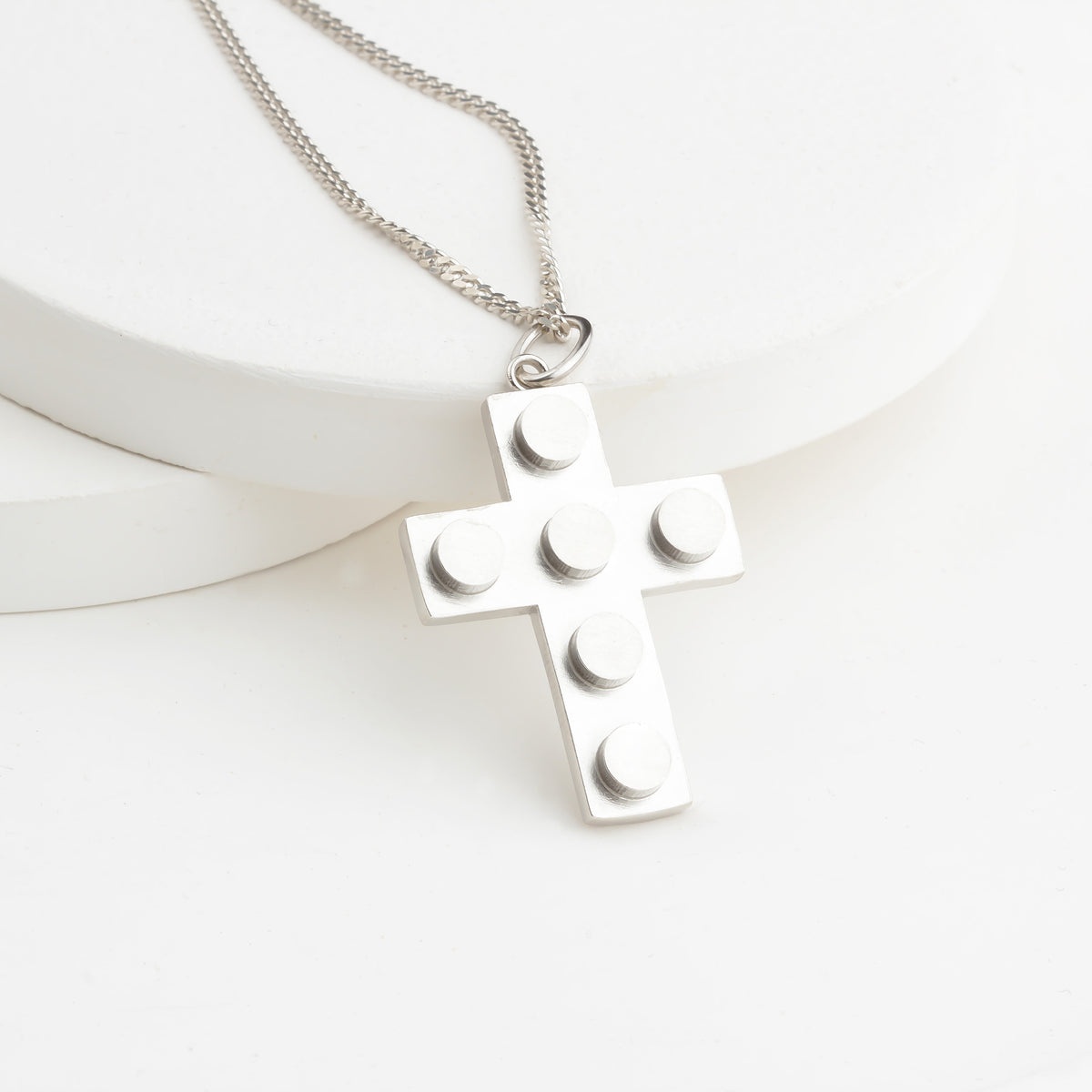 Bricks Jewel Sterling Silver 4x3 Brick Cross Charm Necklace