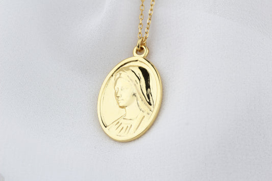 925k Sterling Silver Virgin Mary Necklace
