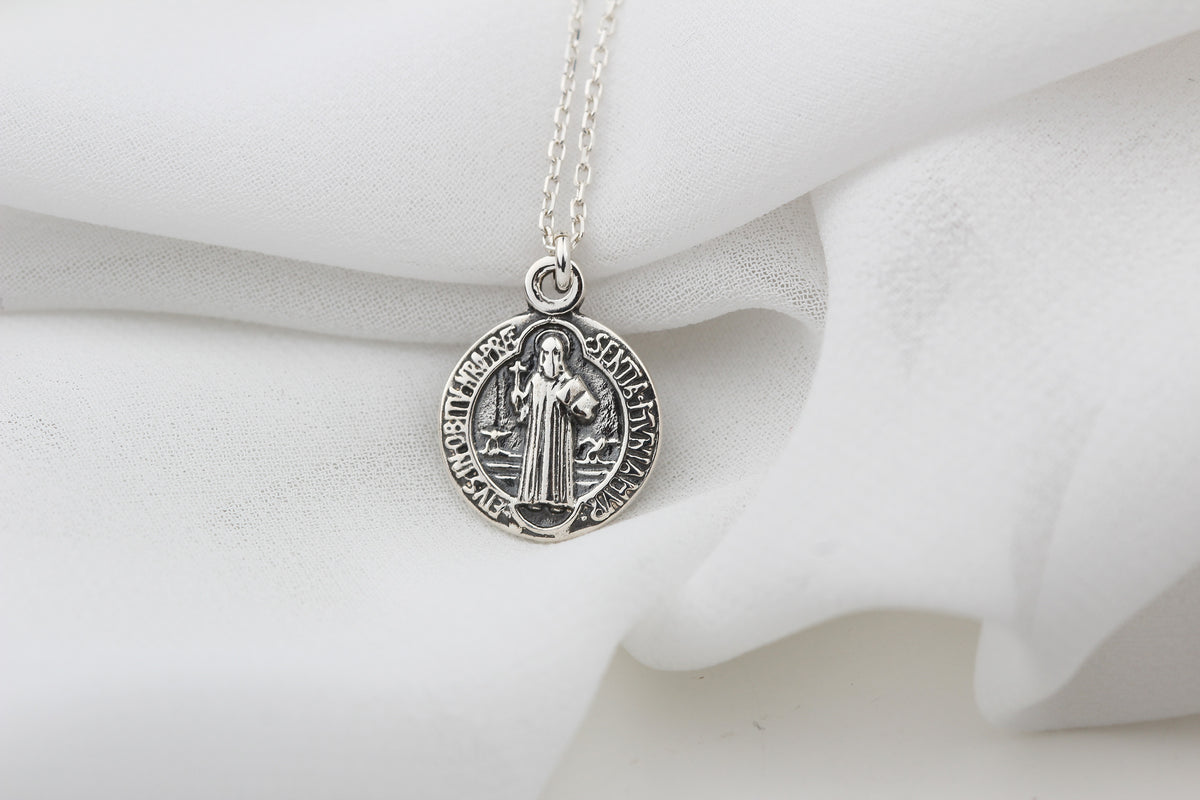 925k Sterling Silver Saint Benedict Medal Necklace - alternate view 2