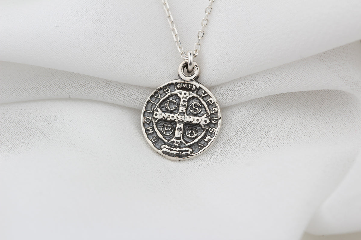925k Sterling Silver Saint Benedict Medal Necklace - alternate view 3