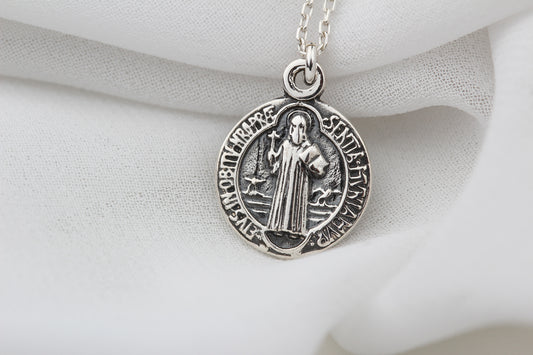925k Sterling Silver Saint Benedict Medal Necklace