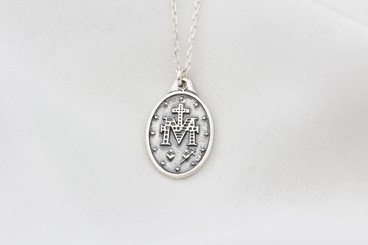 925k Sterling Silver Virgin Mary Necklace - alternate view 3