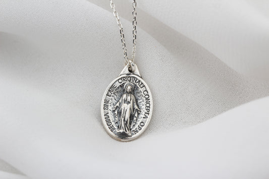925k Sterling Silver Virgin Mary Necklace