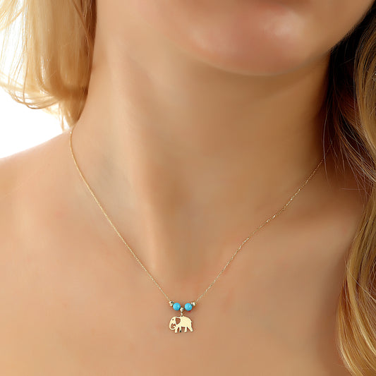 14k Solid Gold Color Stone Elephant Necklace