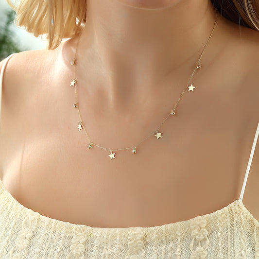 14k Solid Gold Star Luck Necklace