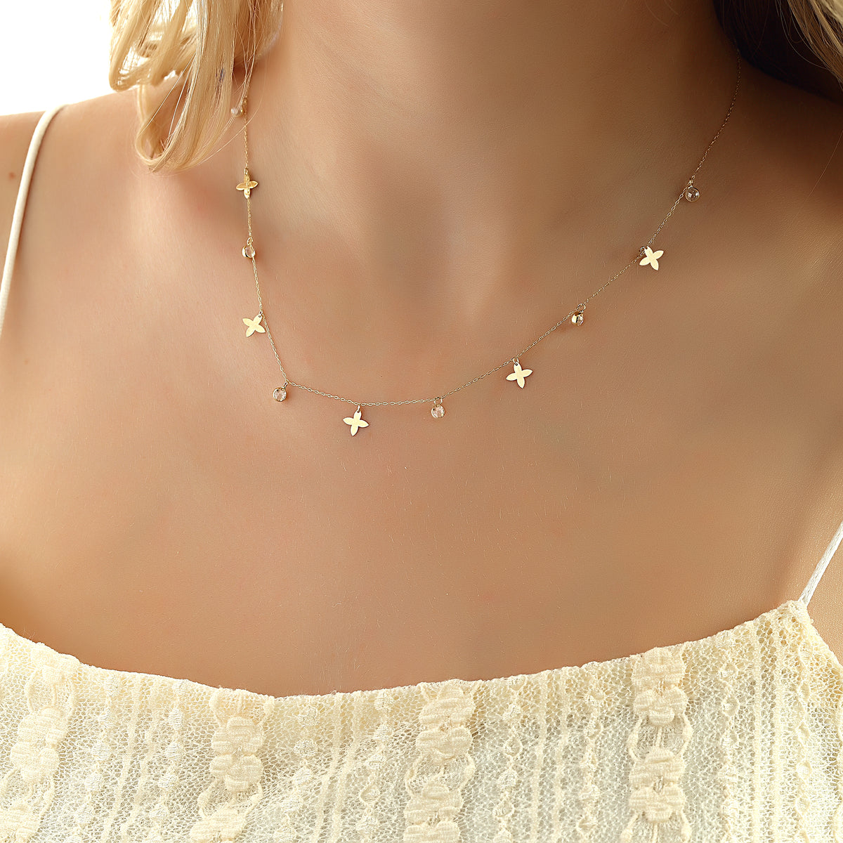 14k Solid Gold Butterfly Luck Necklace