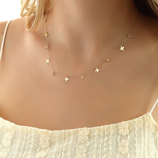 14k Solid Gold Butterfly Luck Necklace