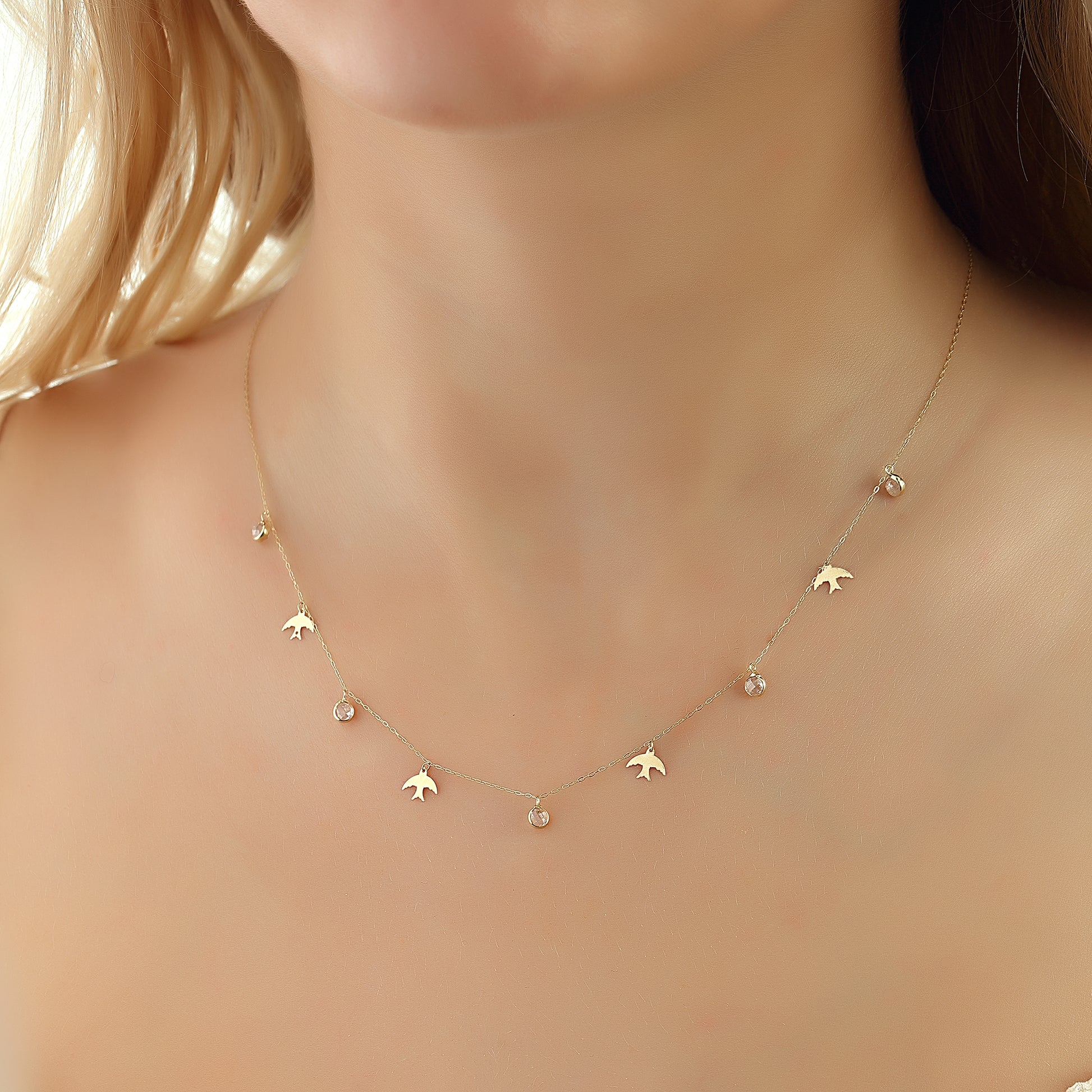 14k Solid Gold Bird Luck Necklace