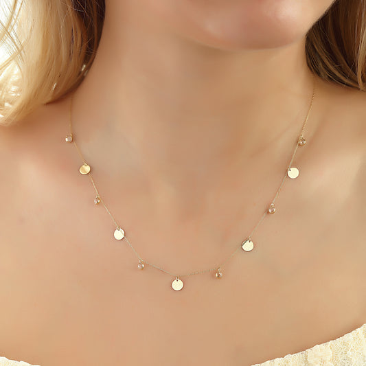 14k Solid Gold Circle Luck Necklace