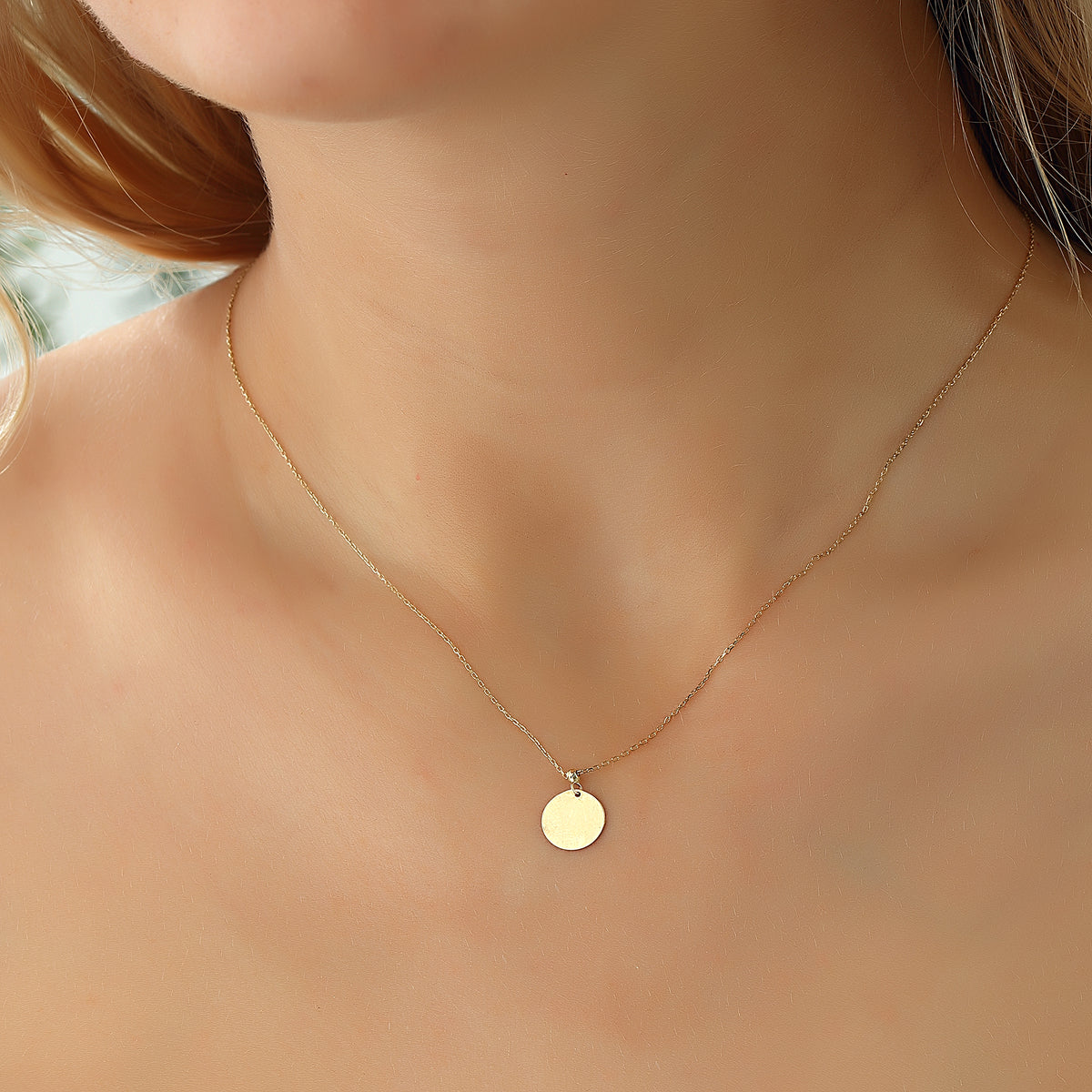 14k Solid Gold Circle Necklace