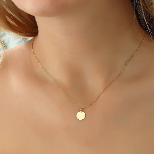 14k Solid Gold Circle Necklace