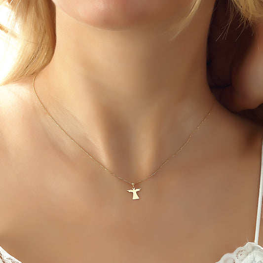 14k Solid Gold Angel Necklace