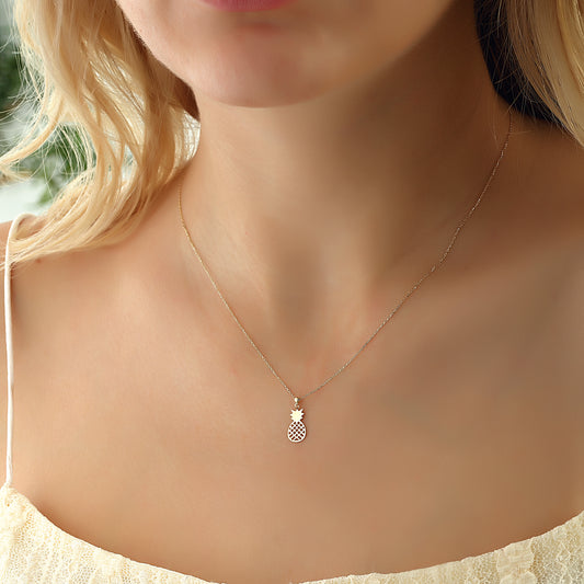 14k Solid Gold Pineapple Necklace