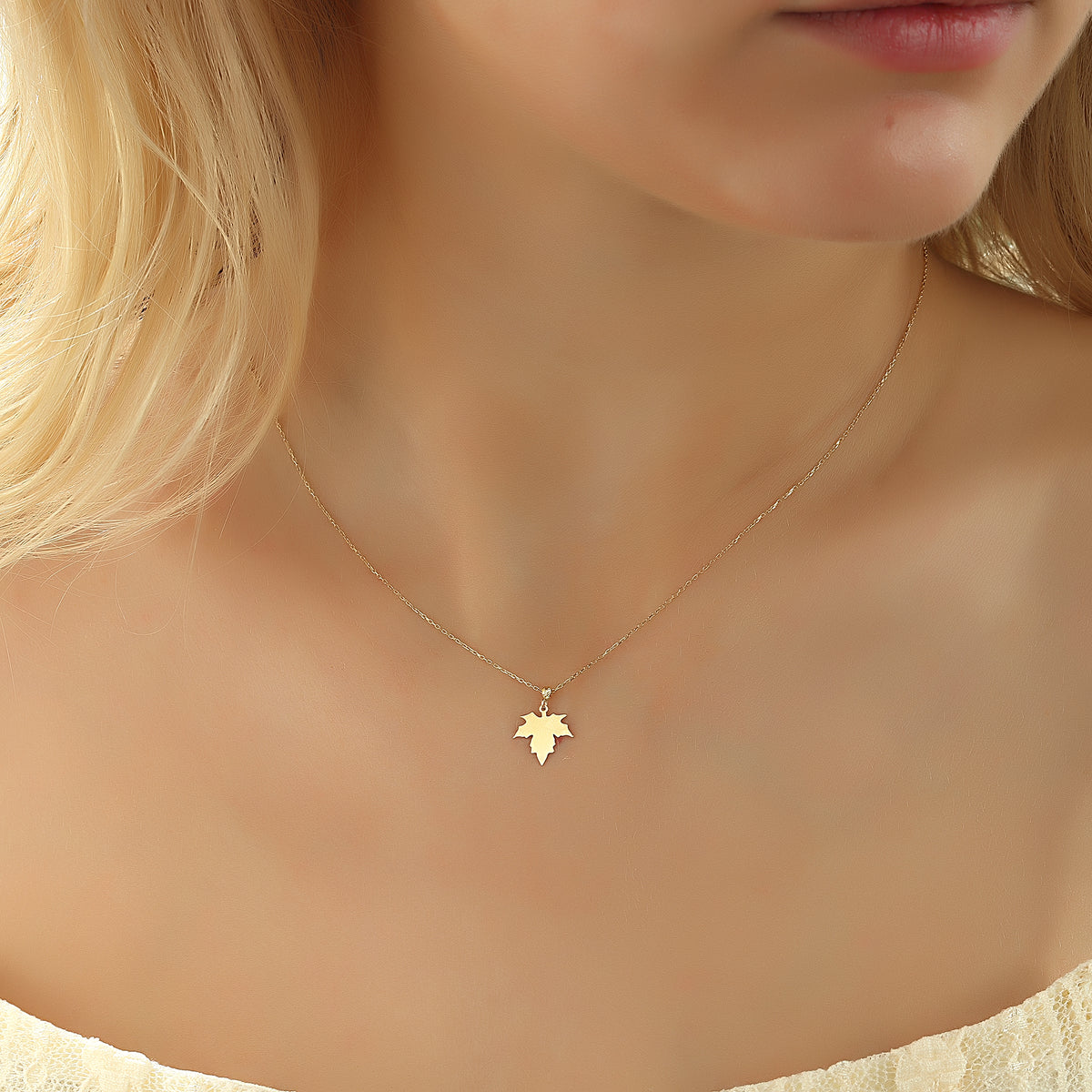 14k Solid Gold Leaf Necklace