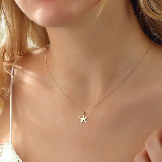 14k Solid Gold Starfish Necklace