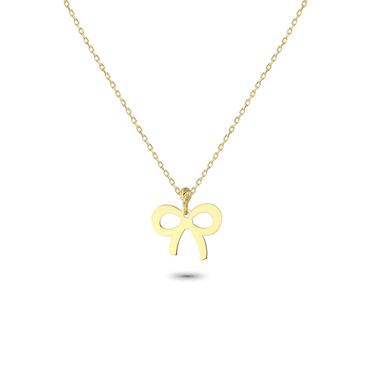 14k Solid Gold Bow Necklace - alternate view 2
